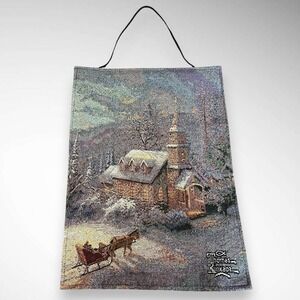 THOMAS KINKADE Vintage Set of 3 Christmas Tapestry Fiber Optic Wall Hangings